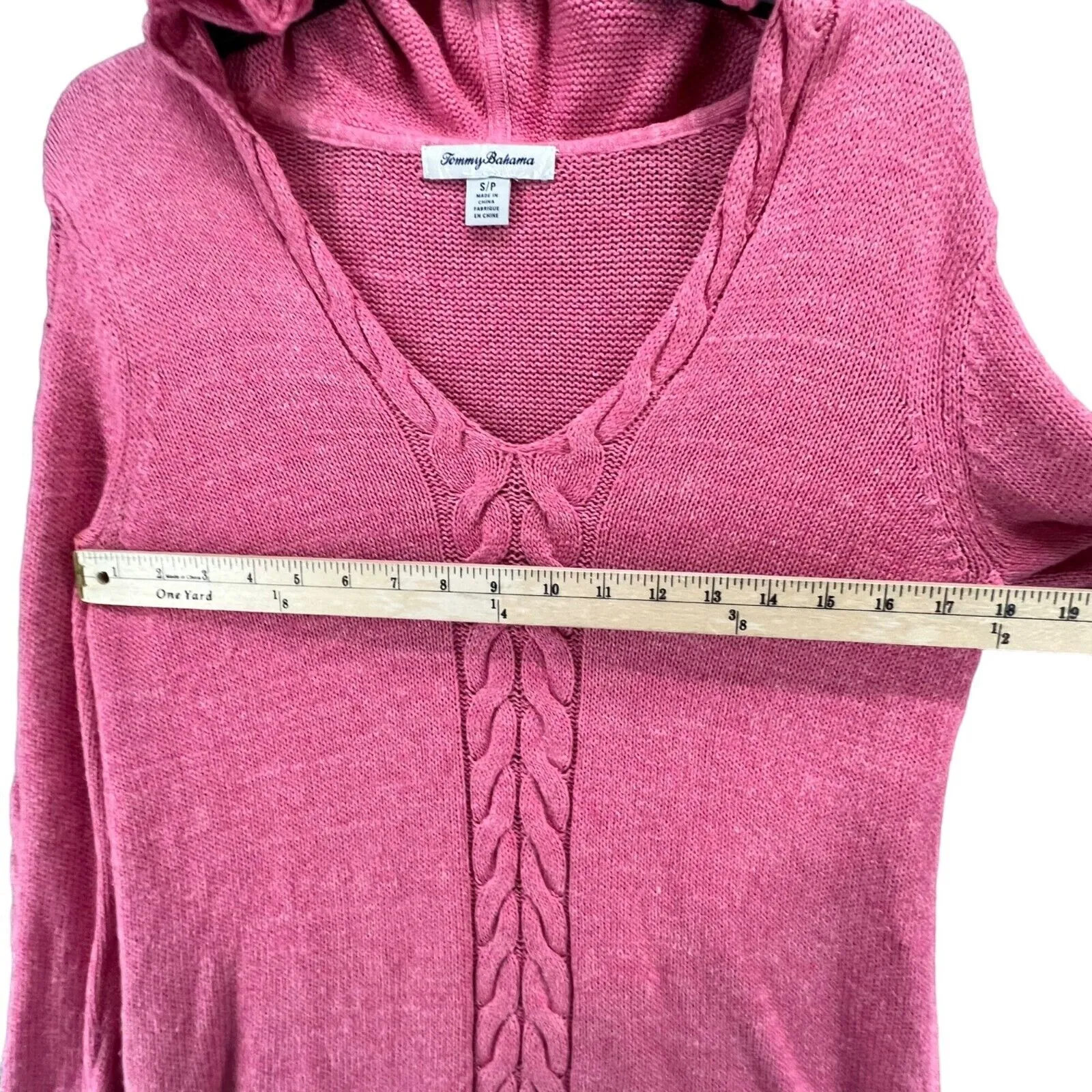 Tommy Bahama Sweater Womens Small Pink Hooded Pullover Linen Cotton Cable Knit - Image 6