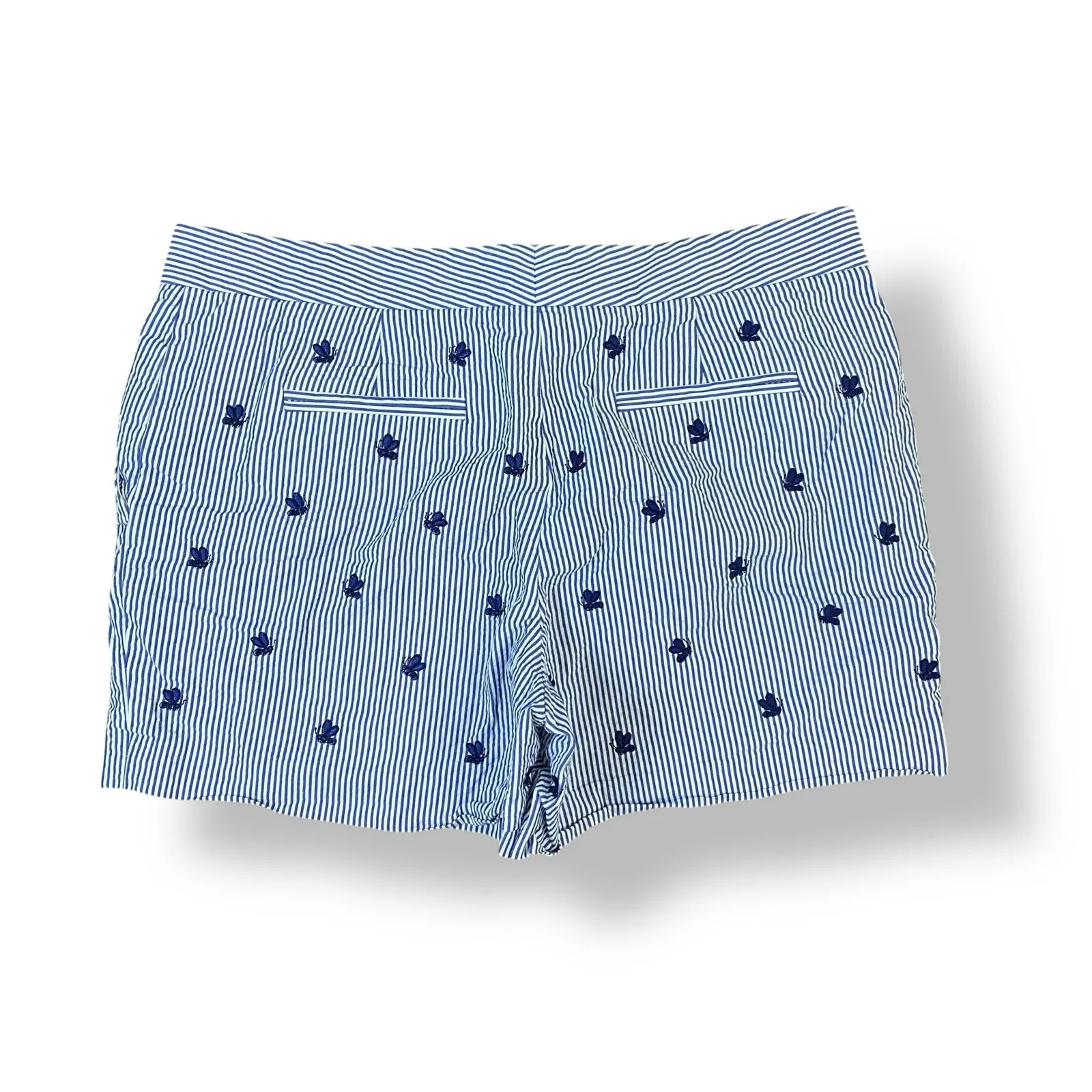 Brooks Brothers Embroidered Seersucker Striped Shorts‎ Womens Size 8 Blue White - Image 7