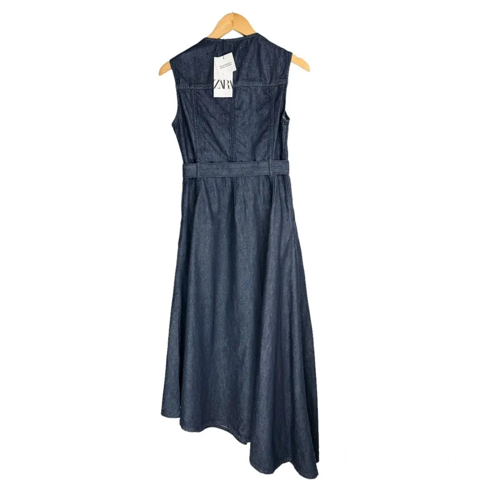 NWT Zara Denim Asymmetrical Midi Dress Sz Small Belted Grunge Chic - Image 4