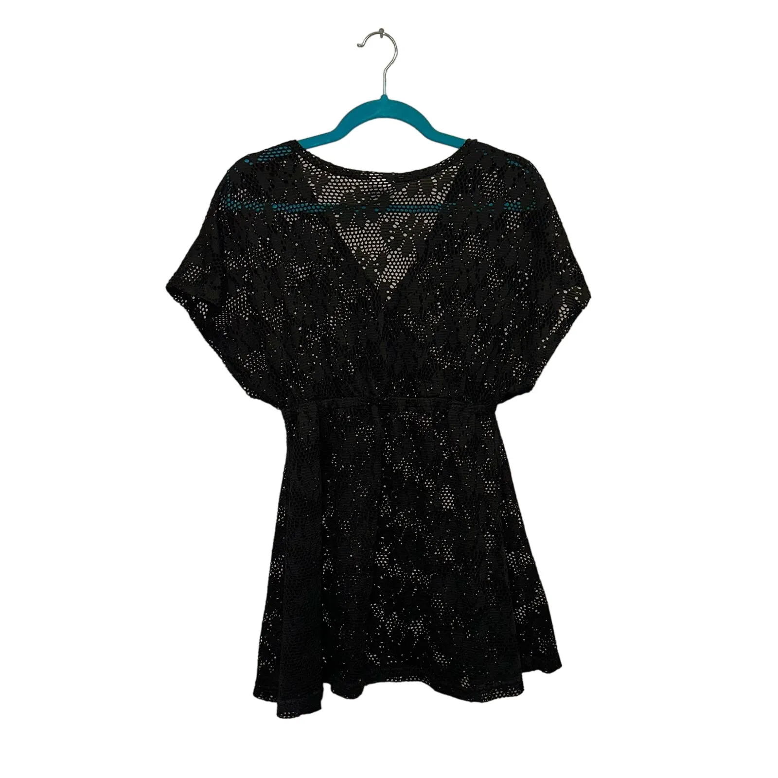 Cover Me Black Sheer Swim Cover Up Dress Small Crochet Beach Resort Pool - Image 2