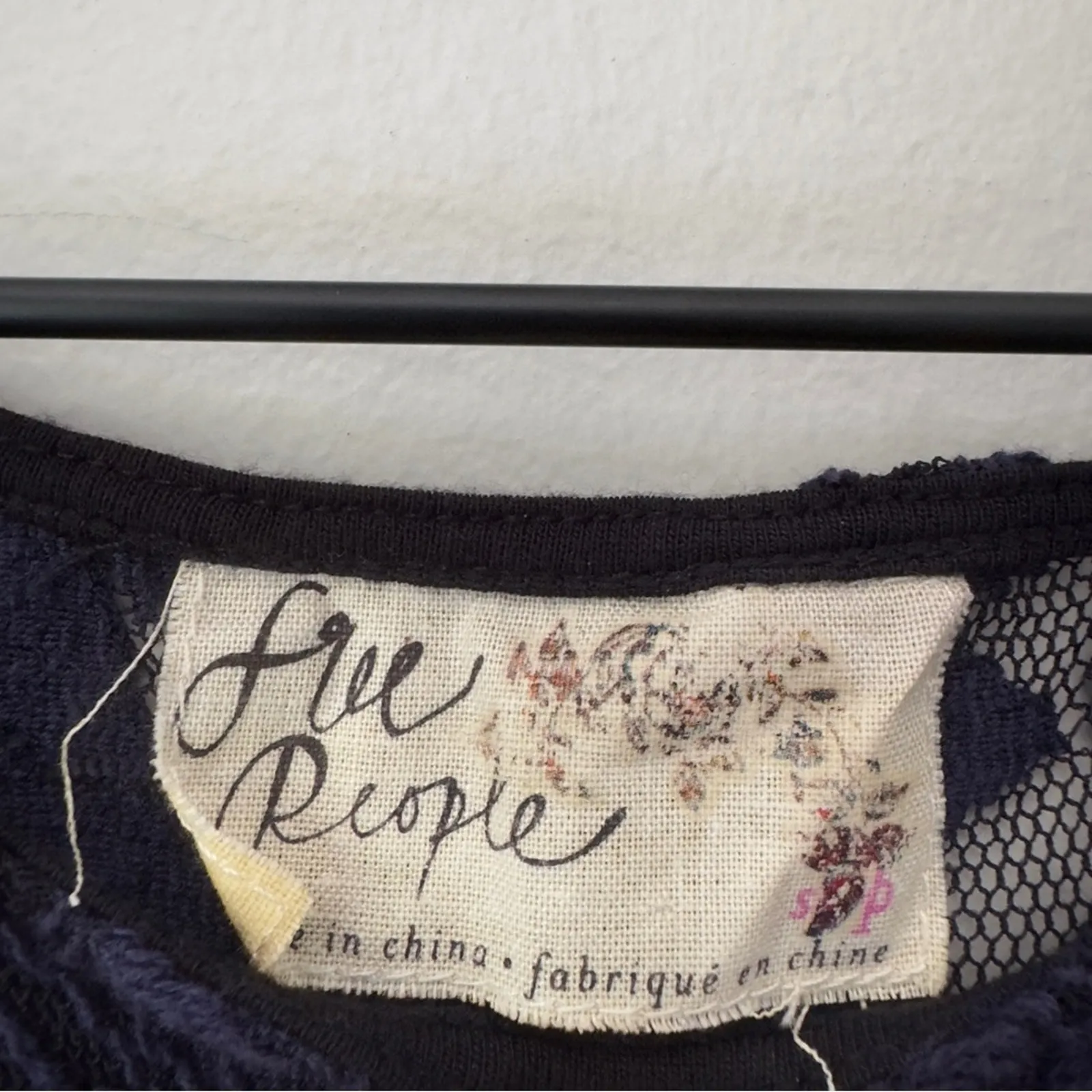 Free People Lined Floral Lace Mini Dress Sleeveless Navy Blue Boho Bohemian - Image 7