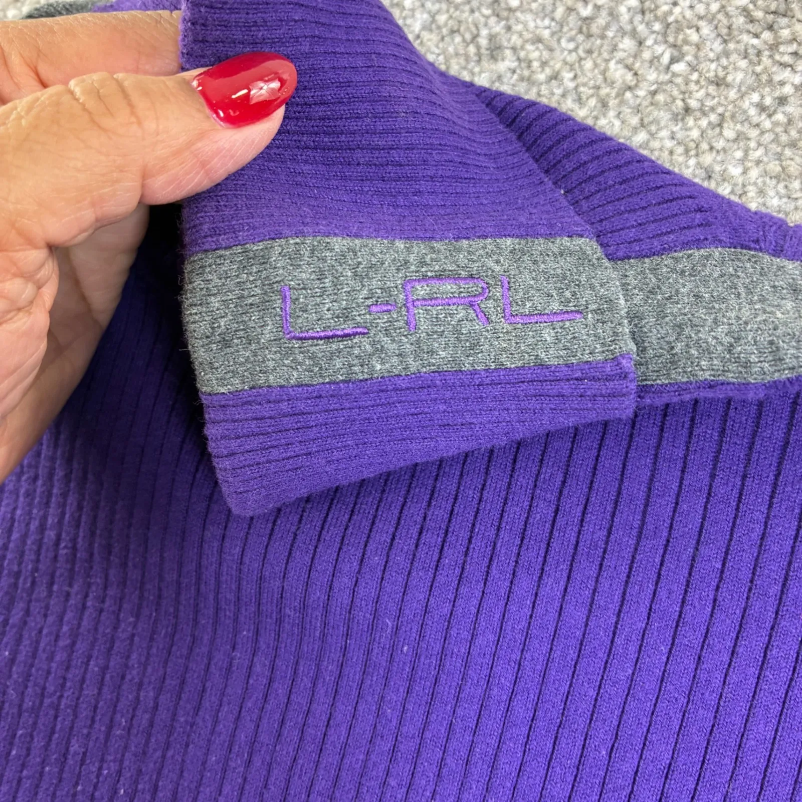 Lauren Active LRL Womens L Purple Ribbed Turtleneck Sweater Long Sleeve Logo VTG - Image 6