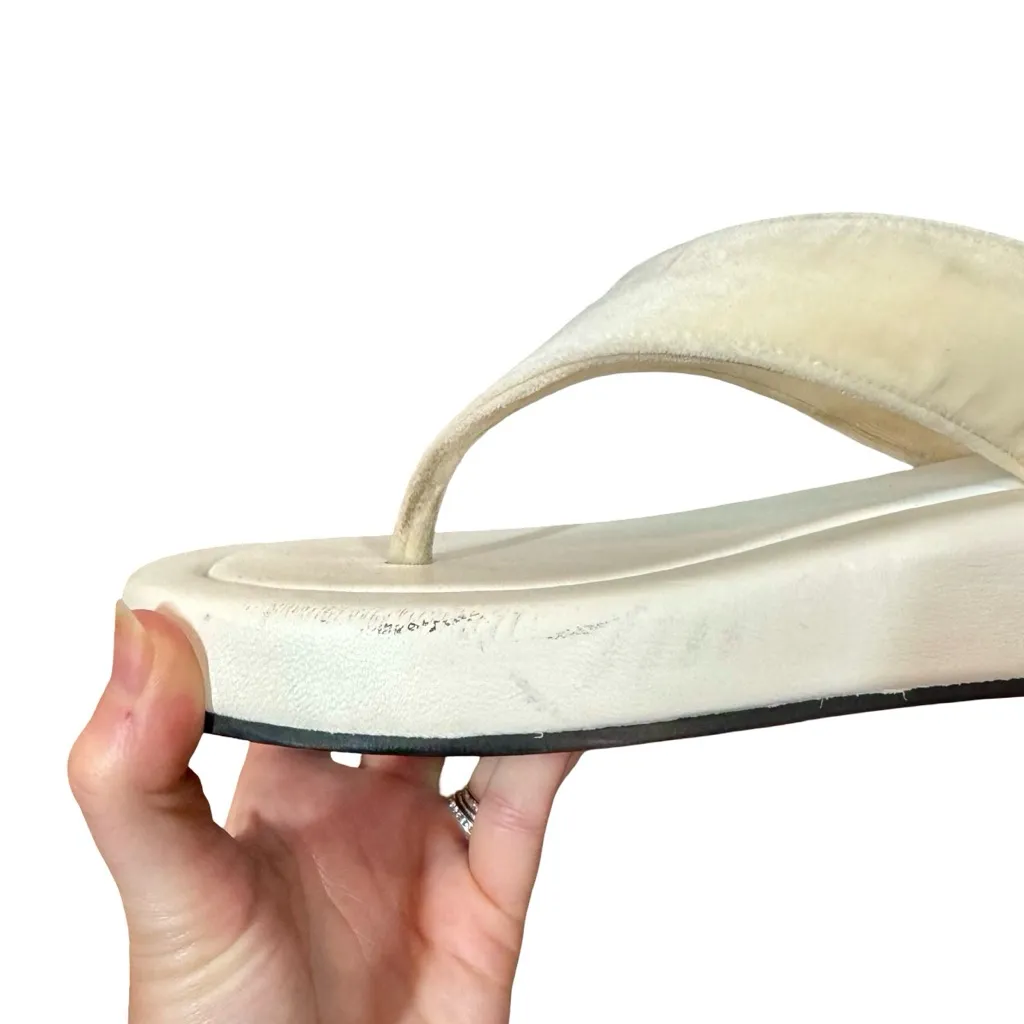 The Row Ginza Leather and Velvet Platform Flip Flops in Off White Sz:38/US8 - Image 11