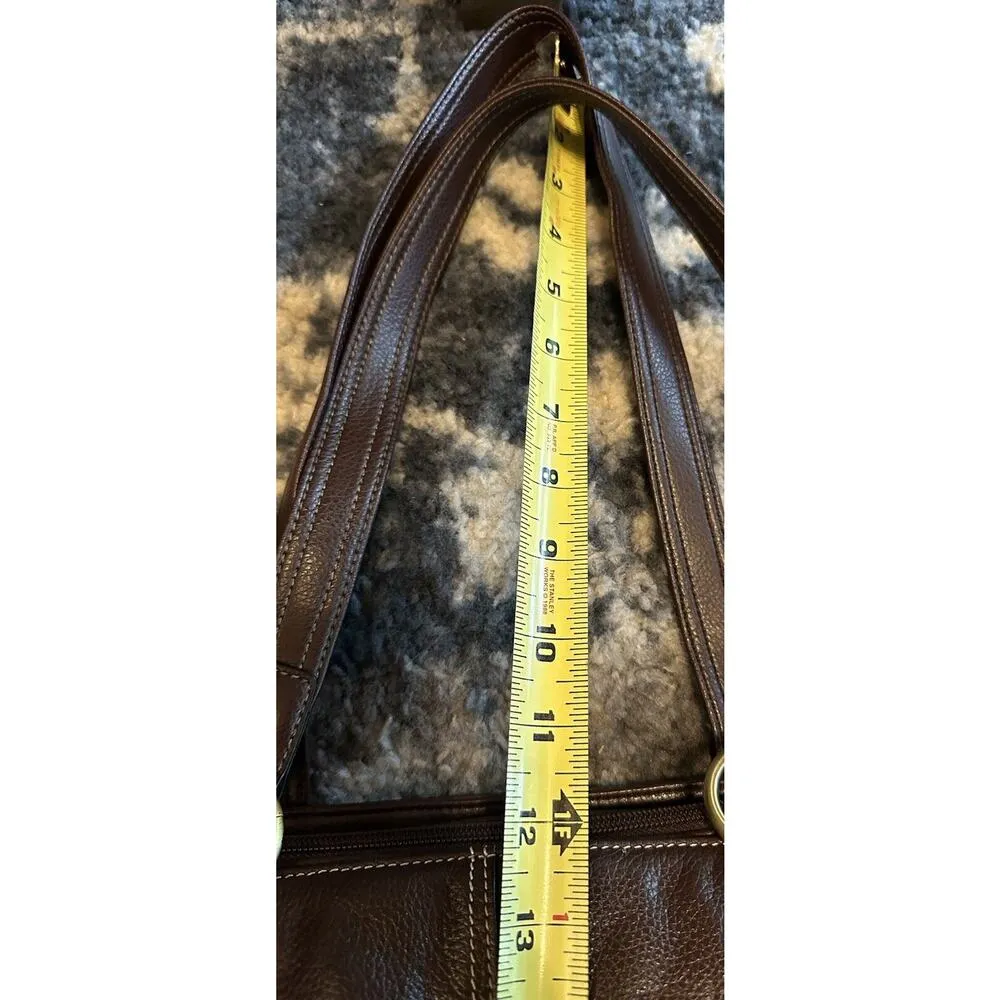 Brown Genuine Leather Purse Double Strap Snap Close Shoulder Bag Brass Hardware - Image 5