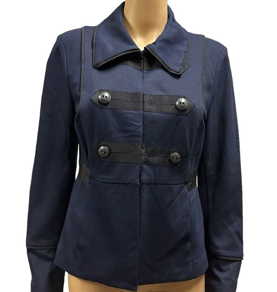 CAbi Blue and Black In The Band Military Jacket Pea Coat 3375 Womens Medium - Image 2