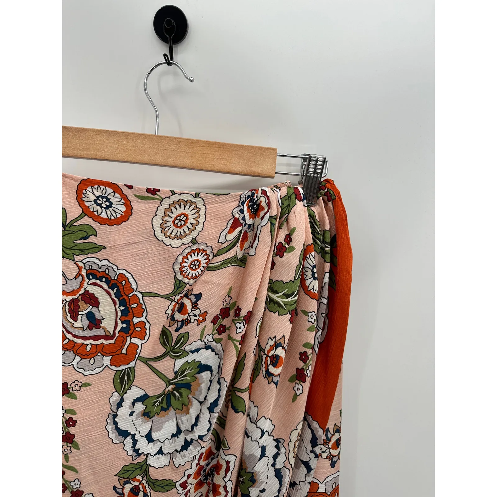 Ann Taylor Factory Peach Pink Orange Floral Print Zip Skirt Women's Size 6 - Image 4