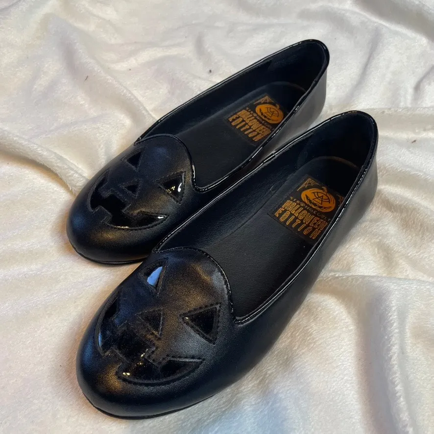 STANGECULT Jack O Lantern All Black Round Halloween‎ Goth Flats 6 Spooky - Image 2