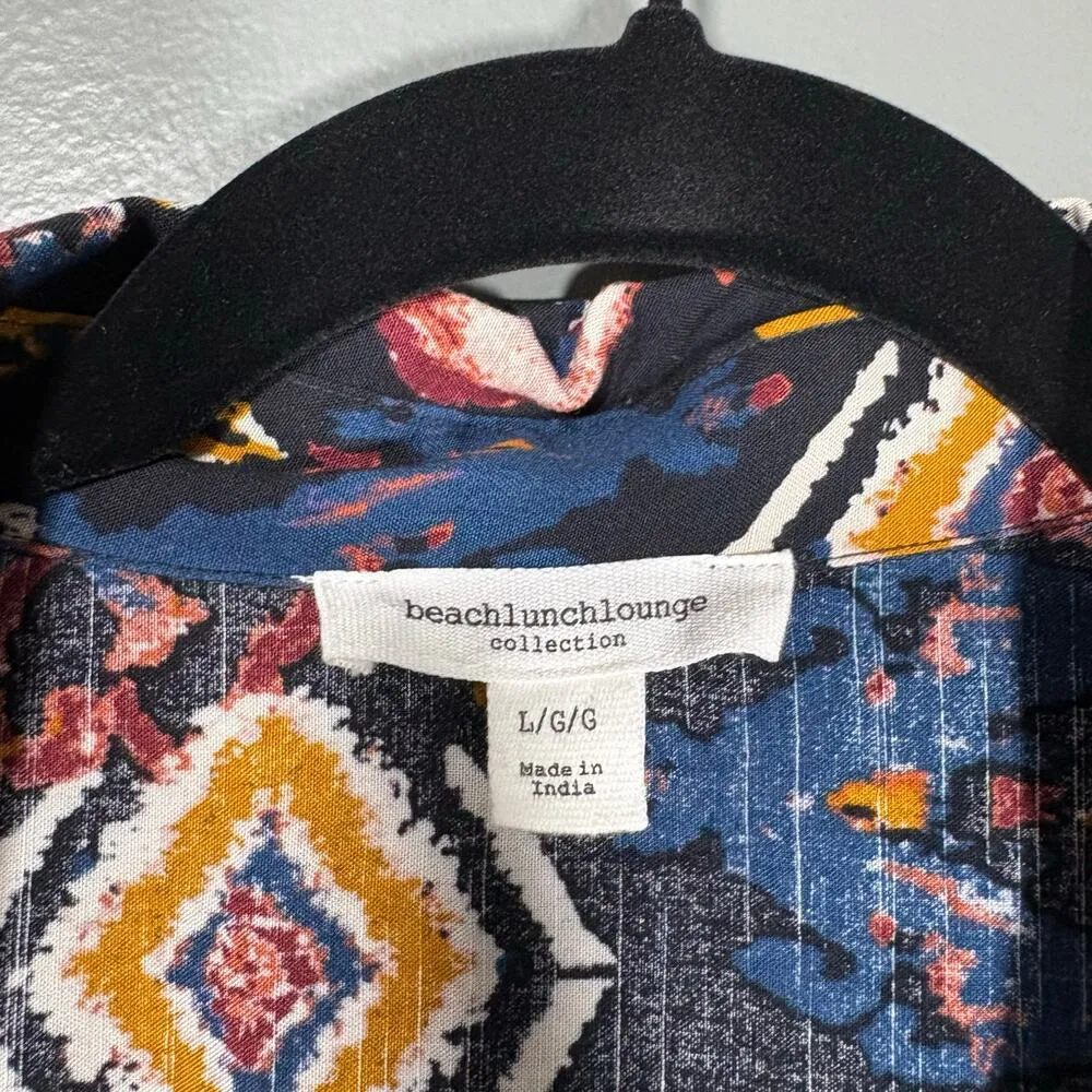 BeachLunchLounge Women's Colorful Batik Ikat Button Up Top - Size Large - Indie - Image 5