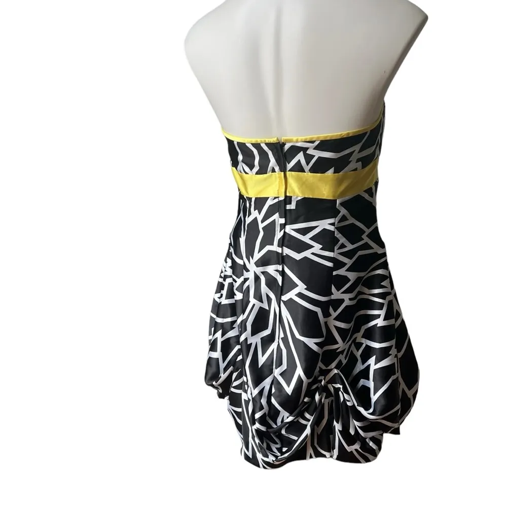 JESSICA MCCLINTOCK Gunne Sax Black White Satin Like Bubble Strapless Party Dress - Image 4