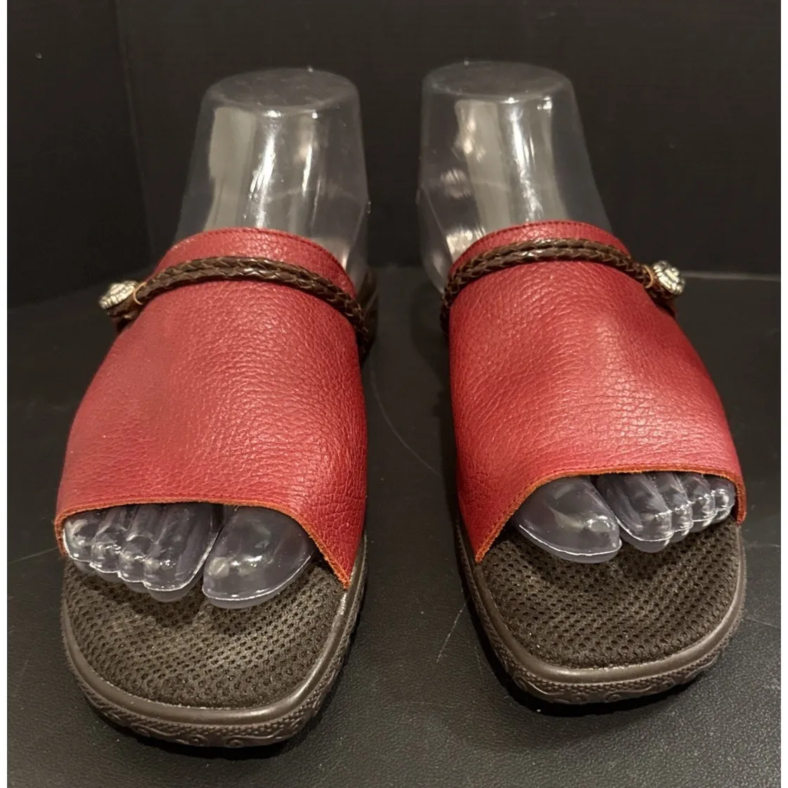 Brighton Womens 9 M Red Verona Slide Sandals Leather Italy Preppy Travel Boho - Image 2