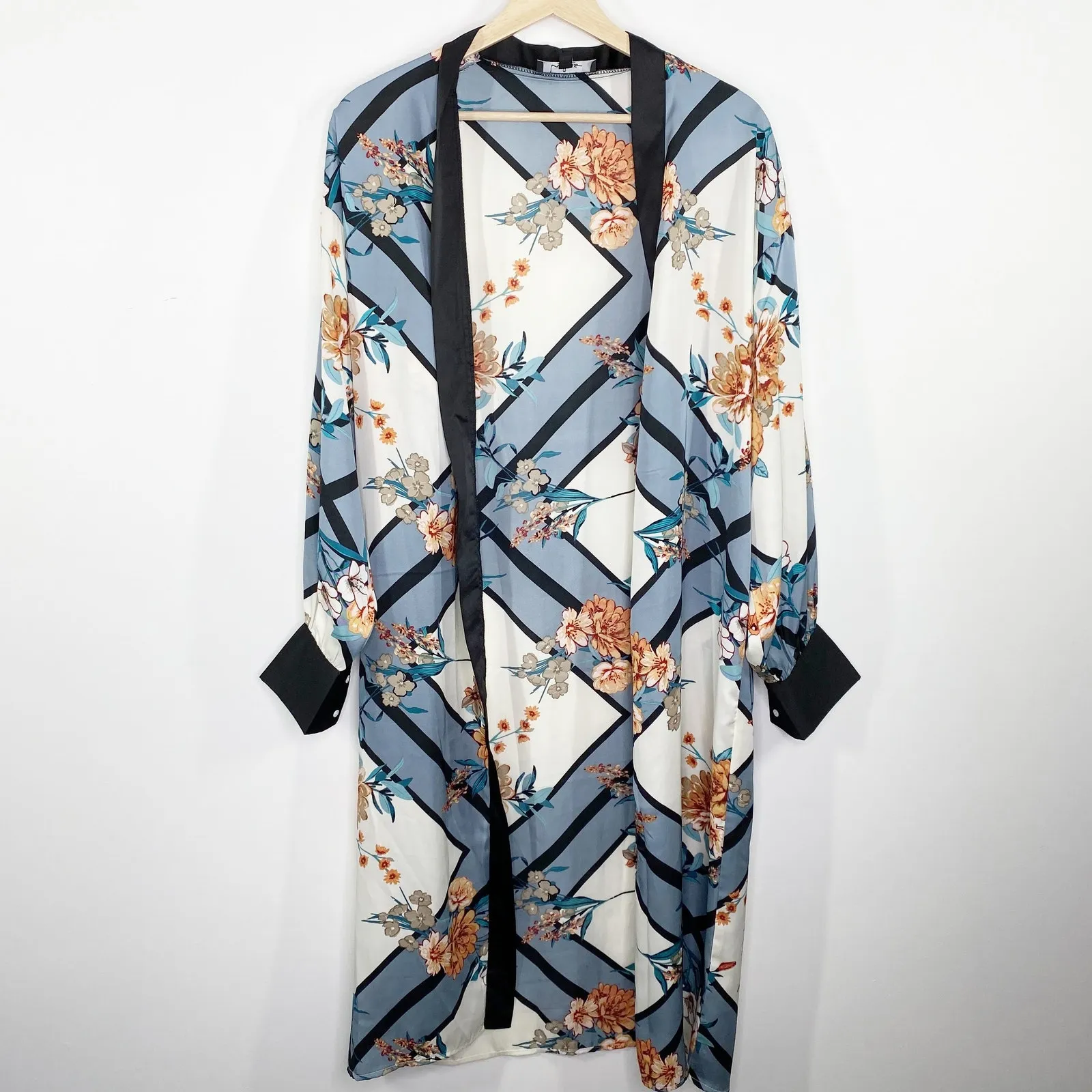 Lulu's Dusty Blue Floral Print Satin Midi Robe Dress Women's Size X-Small XS - Image 10