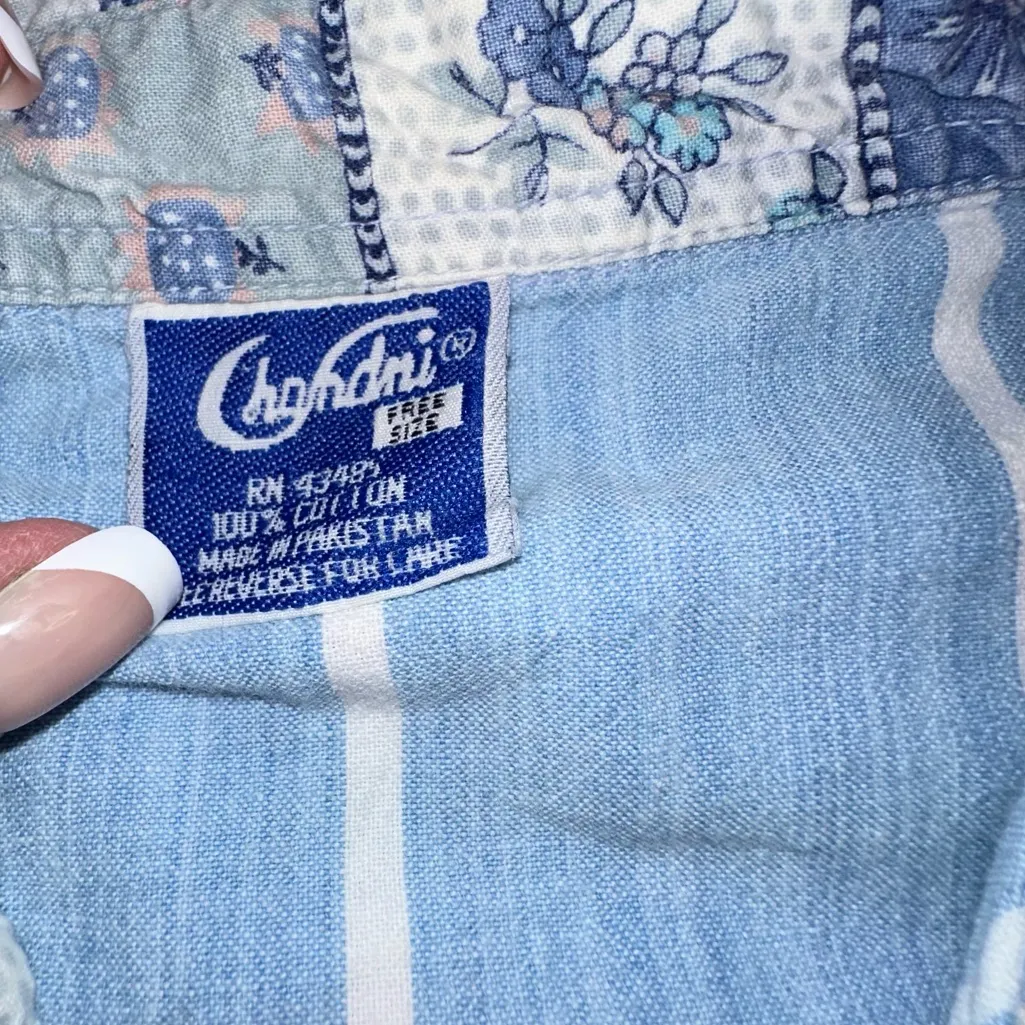 Vintage Patchwork Dress Made In Pakistan Chandni Cotton, One Size Fits All Blue - Image 7