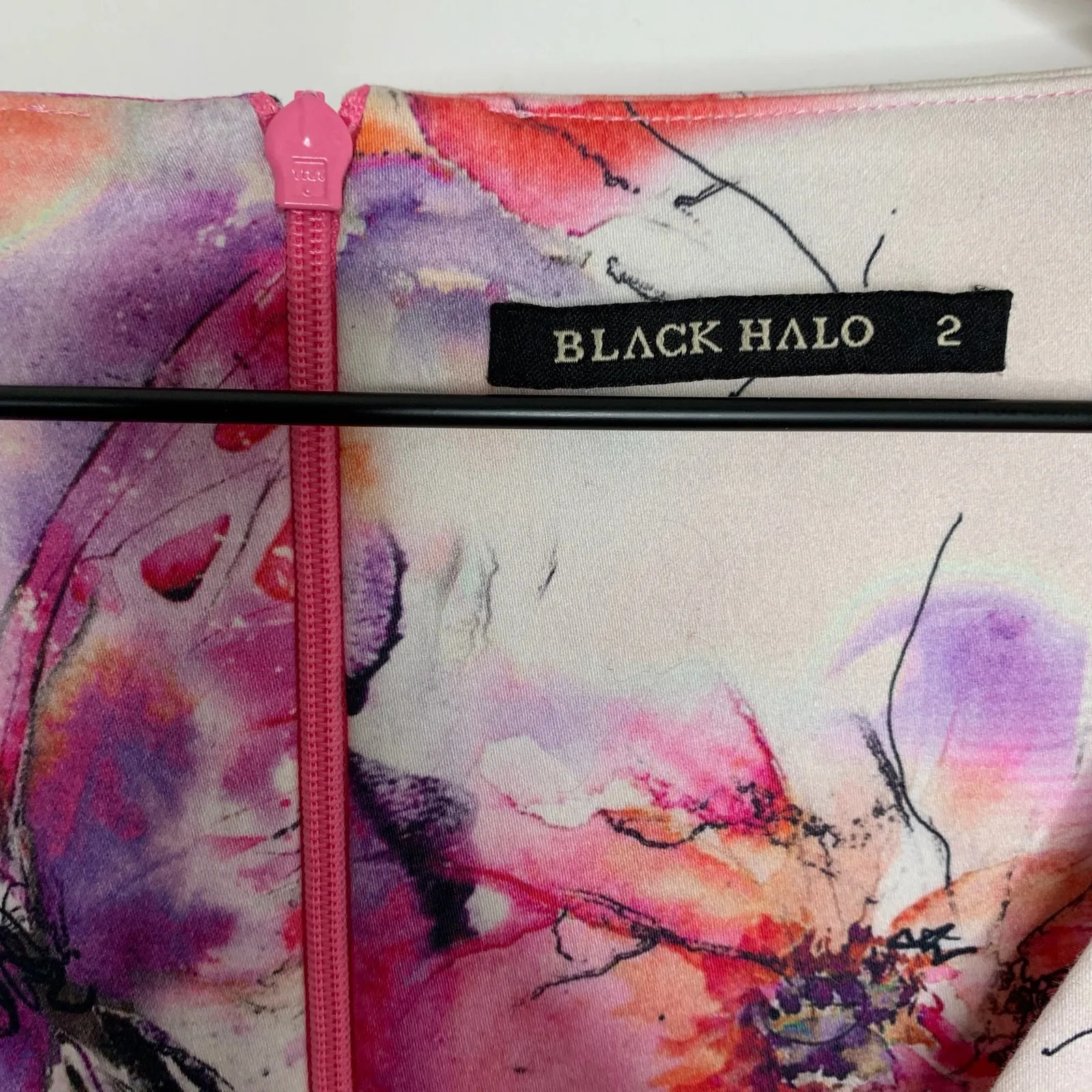 Black Halo Colorful Shift Dress Pink Abstrract Size 2 Lined Back Zip - Image 9