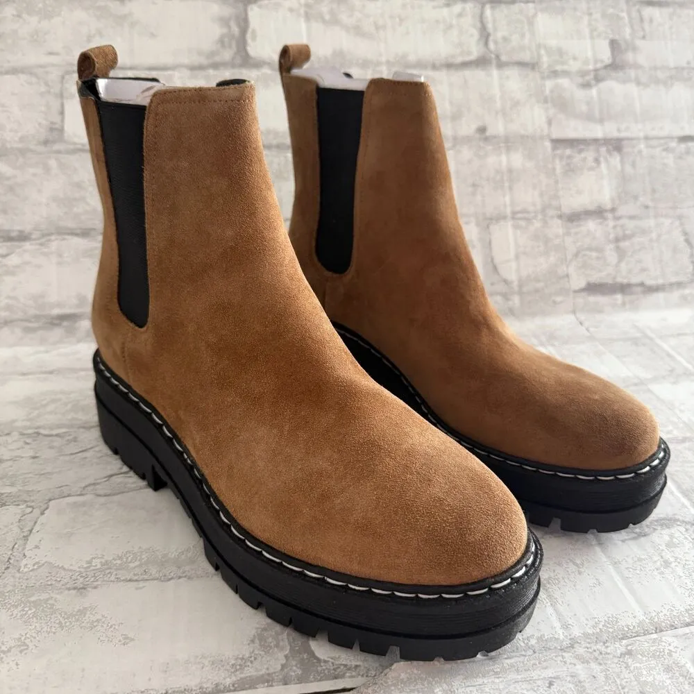 NWB MARC FISHER Womens Padmia Suede Pull On Chelsea Boots Light Natural 9M - Image 3