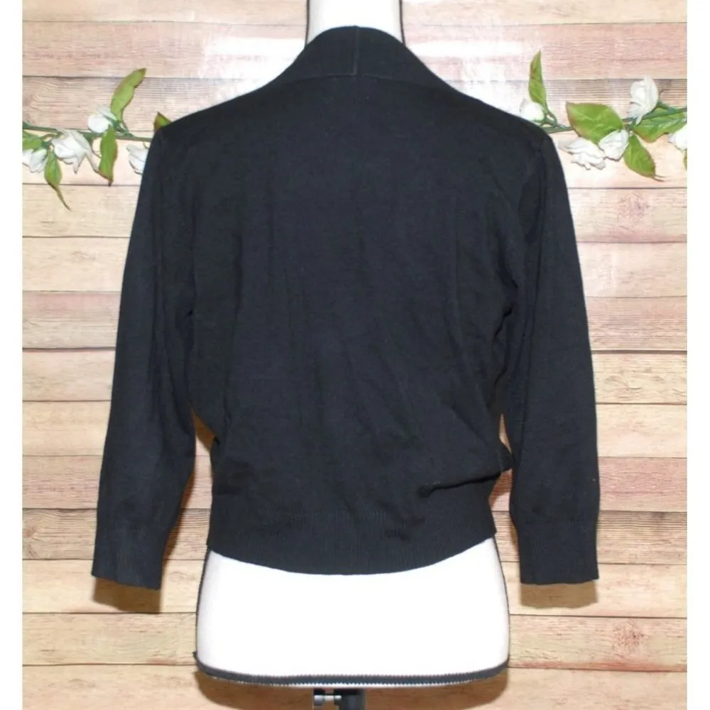 Cielo Black Open Front Bolero Cardigan Sweater Size L 3/4 Sleeve Stretch Viscose Size L - Image 6