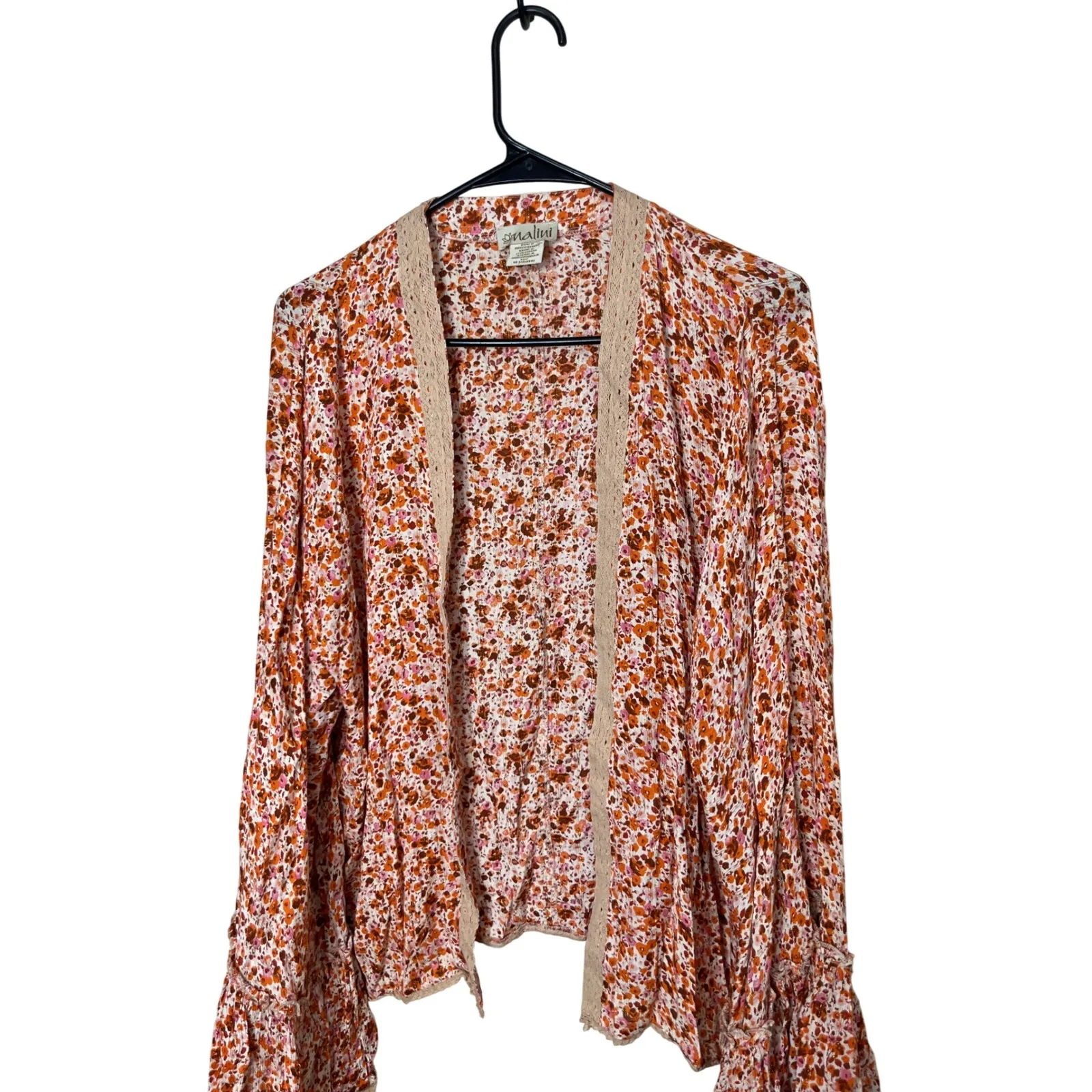 Nalini Floral Print Kimono Open Front Cardigan Duster Bell Sleeve One Size OS Tan - Image 2