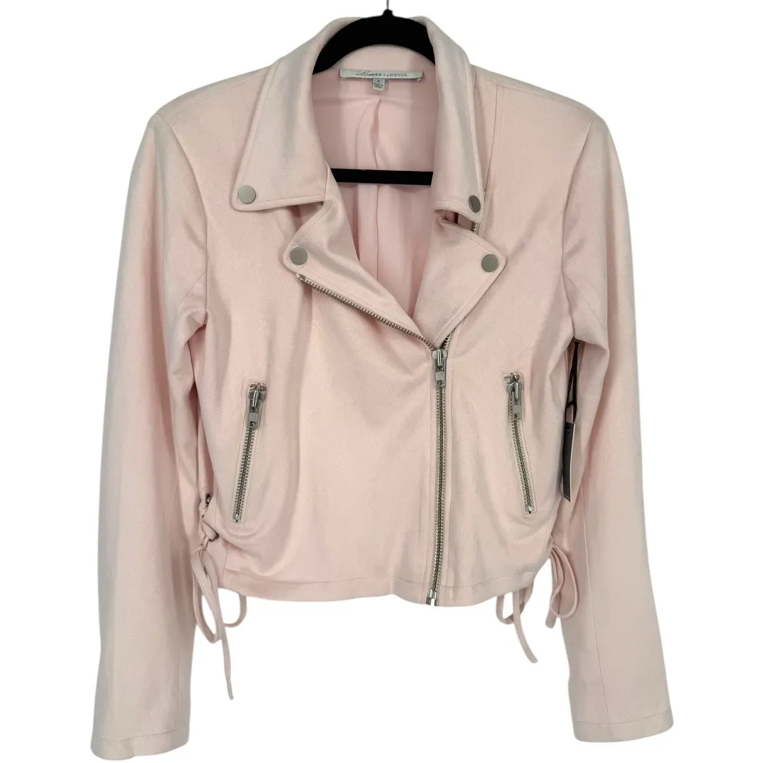 NWT LOVERS + FRIENDS Leon Moto Jacket Faux Suede Blush Pink Biker Style Sz Small - Image 4