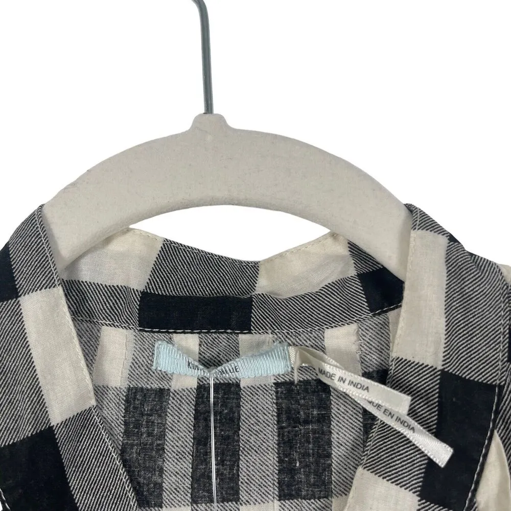 Kimchi Blue UO Black White Plaid Tunic Blouse Button Front Cottage Women Small - Image 4