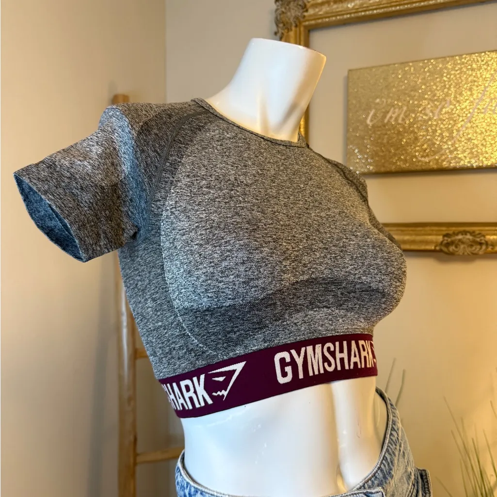 Gymshark Flex Crop Top - Charcoal/Deep Plum Small - Image 3