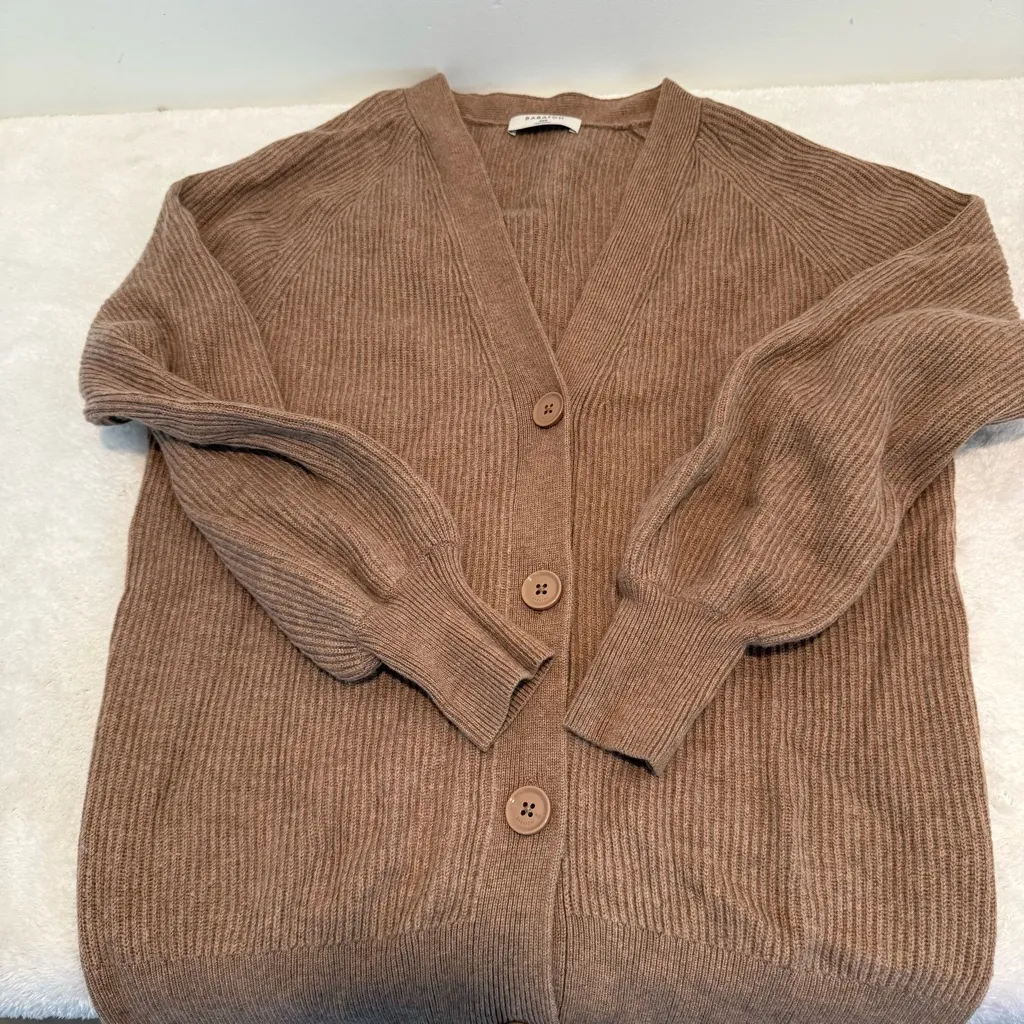 Aritzia Babaton Bespoke Tan Ribbed Vneck Cardigan Sweater Ribbed brown 2XS - Image 10