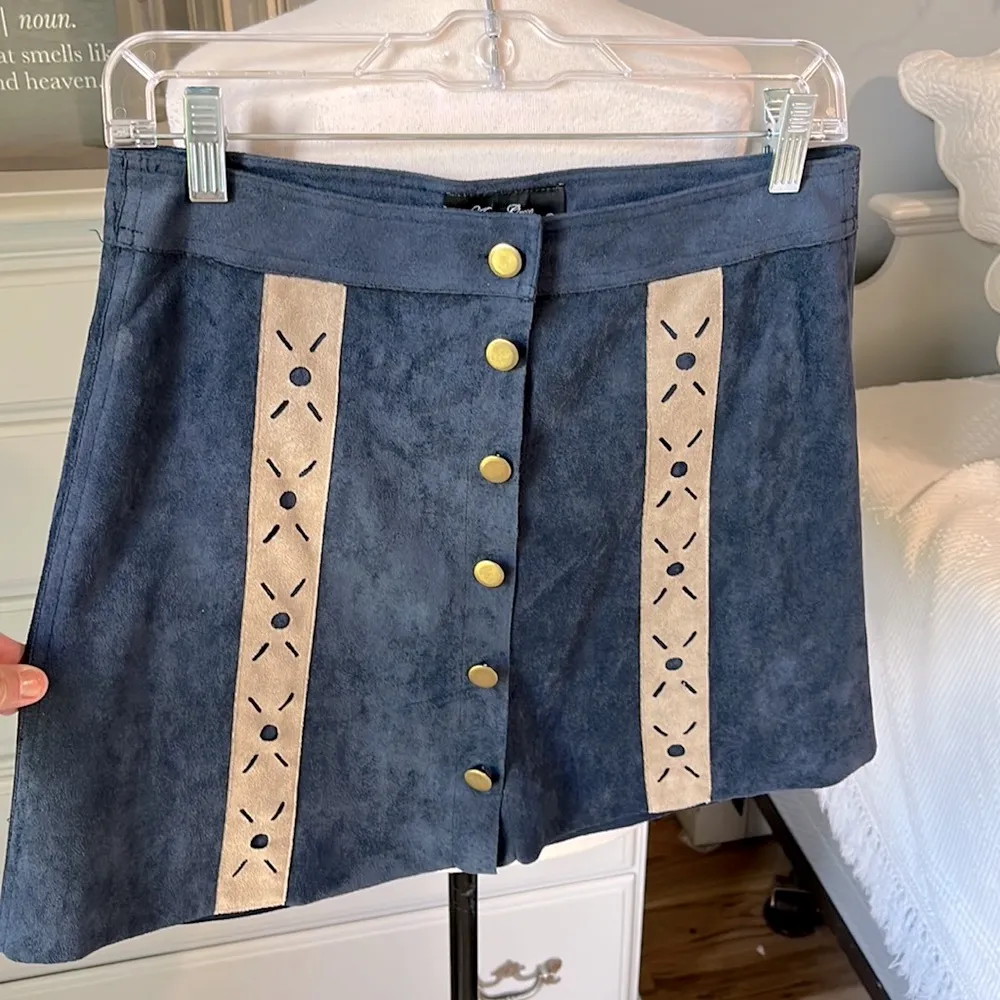 Western Faux Suede A Line Skirt Navy Blue Cowboy Anna Grace Womens Small Mini - Image 3