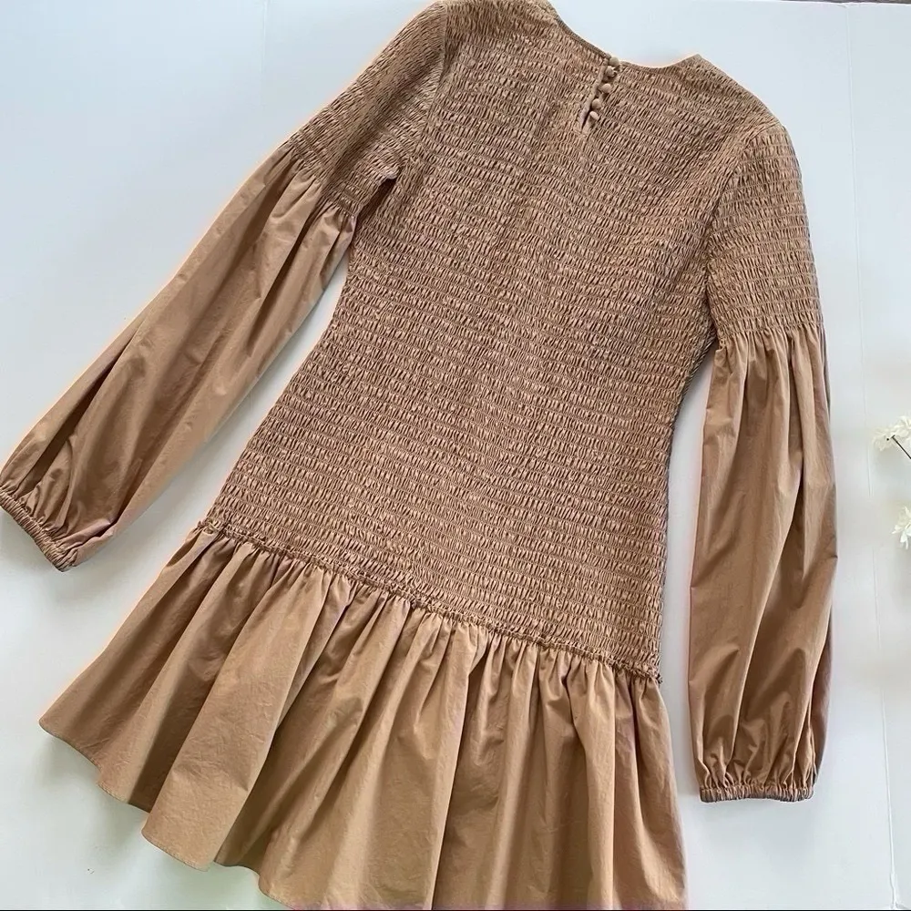 NEW A.L.C. Women’s Kora Smocked Puff Sleeve Mini Dress Desert Beige - Image 11