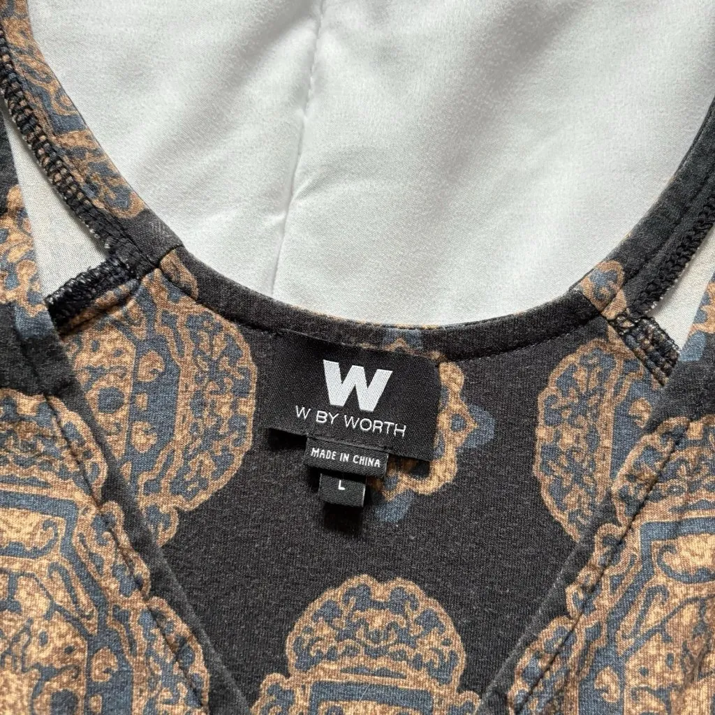 W by WORTH Womens Size Large Blouse Short Sleeve V Neck Flowy Brown Office - Image 6