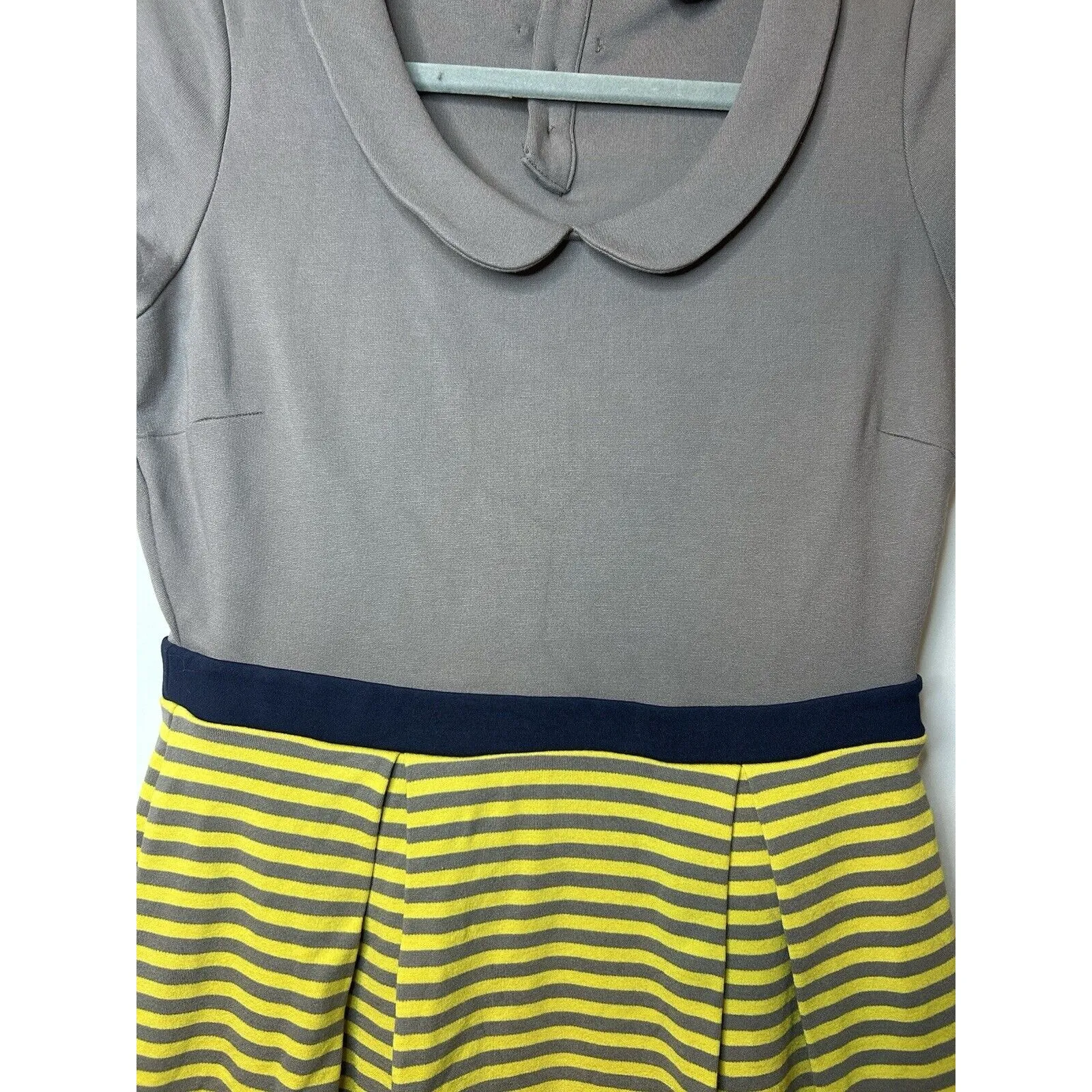 Boden Women Lila Dress 8L Gray Yellow Striped‎ Peter Pan Collar Cap Sleeve Retro Size 8 - Image 6