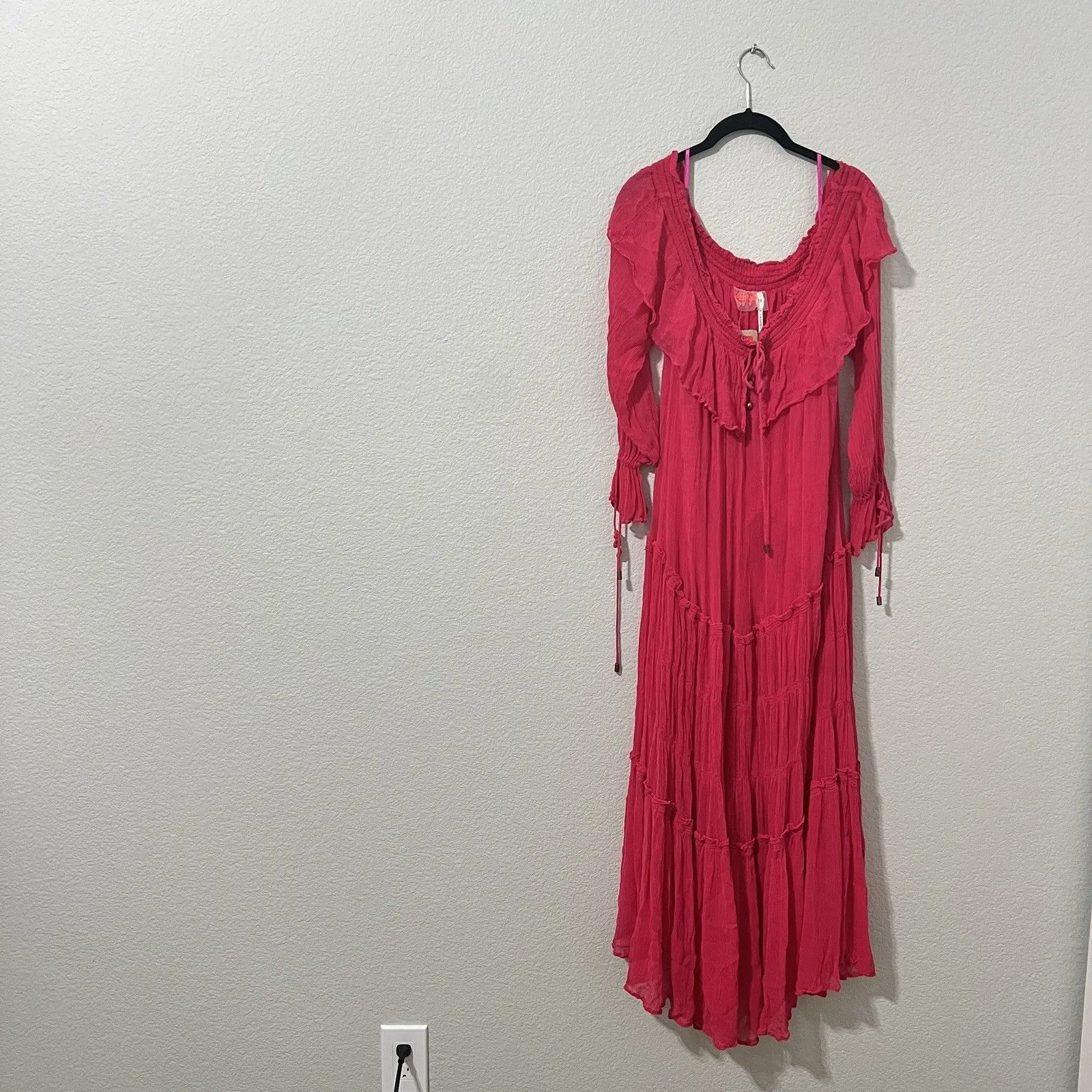 Free People Cherry Pink Maxi Dress Flowy Boho Size Medium - Image 4