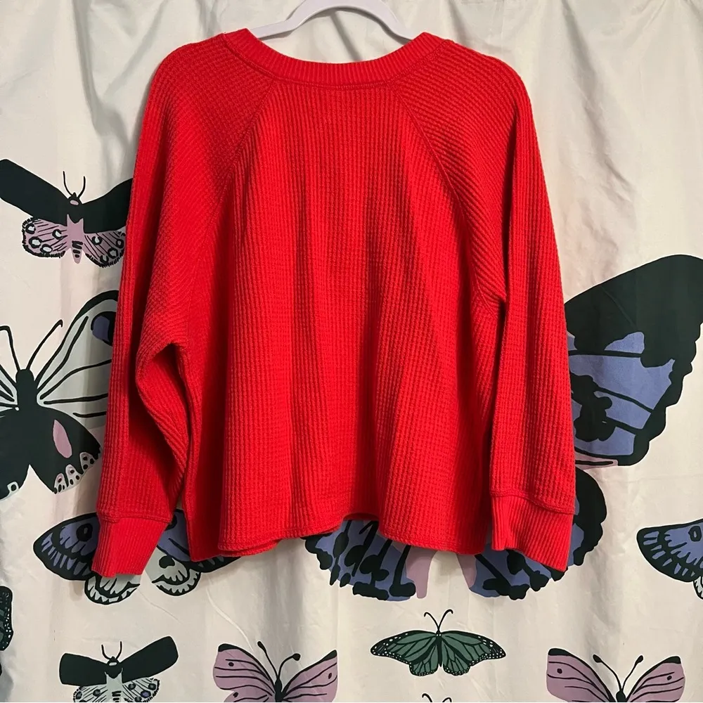 Henley slightly cropped waffle knit top - Image 2