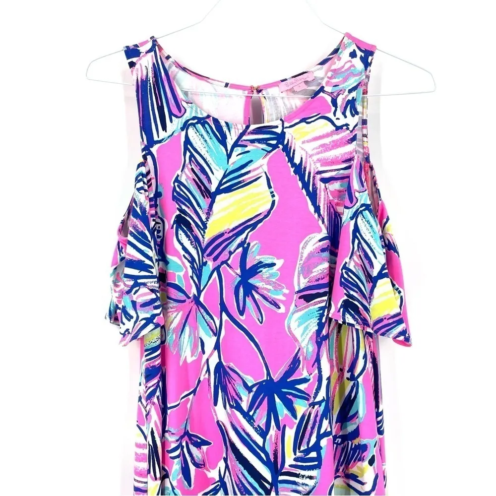 Lilly Pulitzer SOMERSET Open Shoulder Tiki Pink Cabana Crazed Swing Dress - Image 4