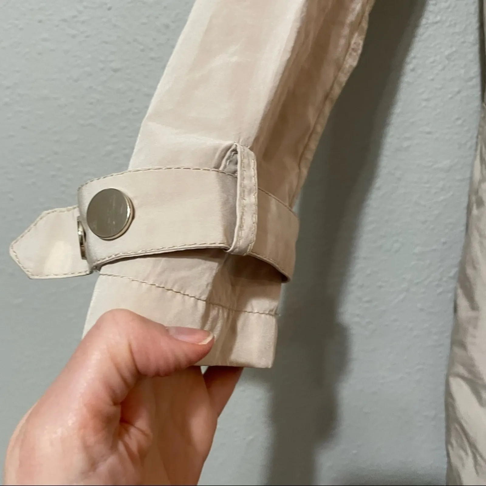 MNG Basics Khaki Moto Zip Trench Coat Womens XS Tan Neutral Classic Lightweight - Image 3