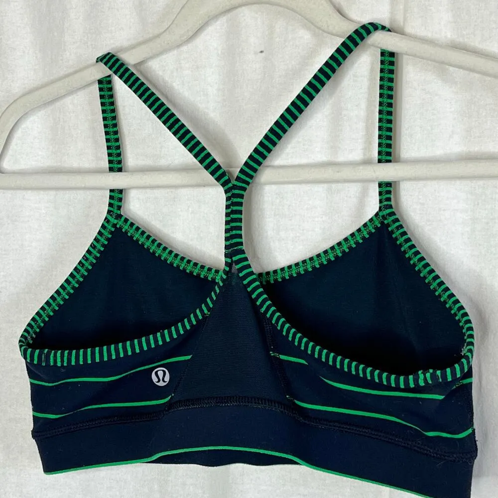 Lululemon Flow Y Athletic Sports Bra Size 4 Blue and Green Stripe Racerback Gym‎ - Image 4