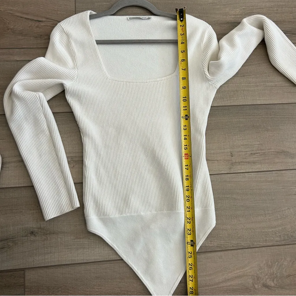 Abercrombie & Fitch Ottoman Square Neck Thick Rib Long Sleeve Bodysuit S Cream - Image 10