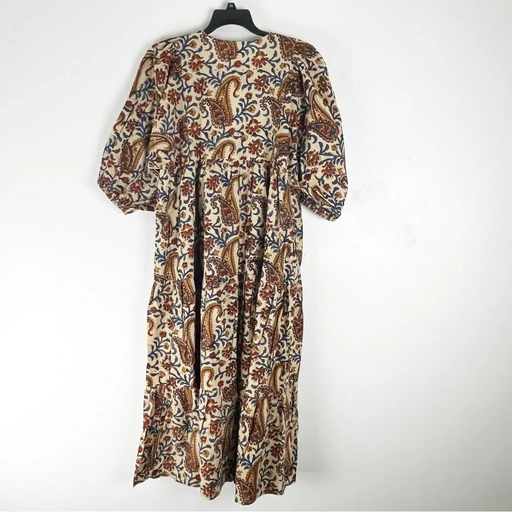 RIVER GODDESS Kaaya 100% Cotton Rani Print Puff Sleeves Maxi Dress Size Medium - Image 2