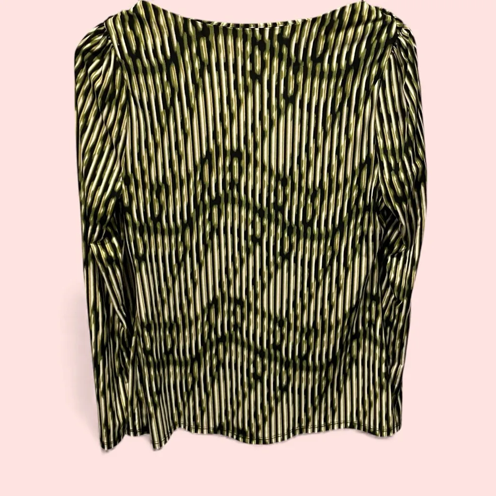 Slinky olive snake cowl neck stretchy top Worthington geometric flowy Y2K - Image 3