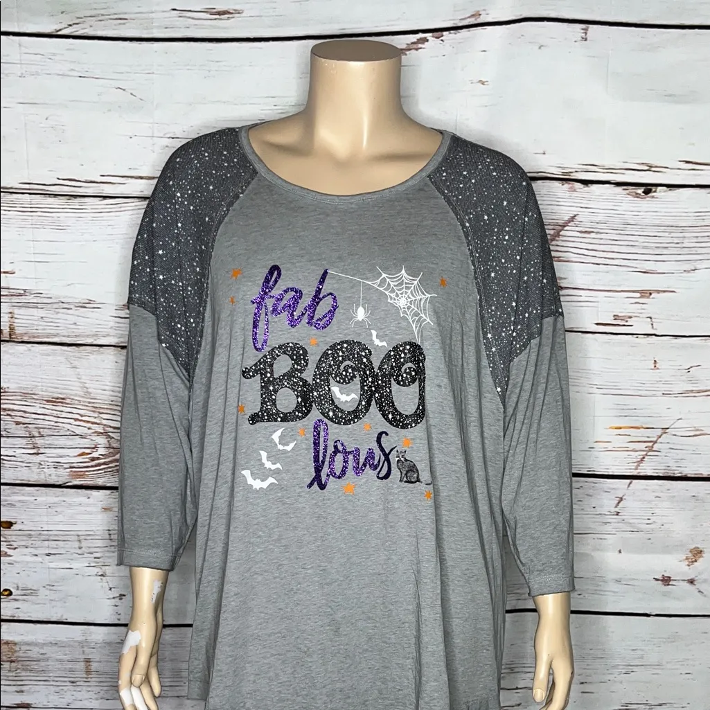 Cato NWT Size 26/28W Gray Fab-BOO-Lous Star Cat Spider Halloween Knit Top Shirt - Image 2