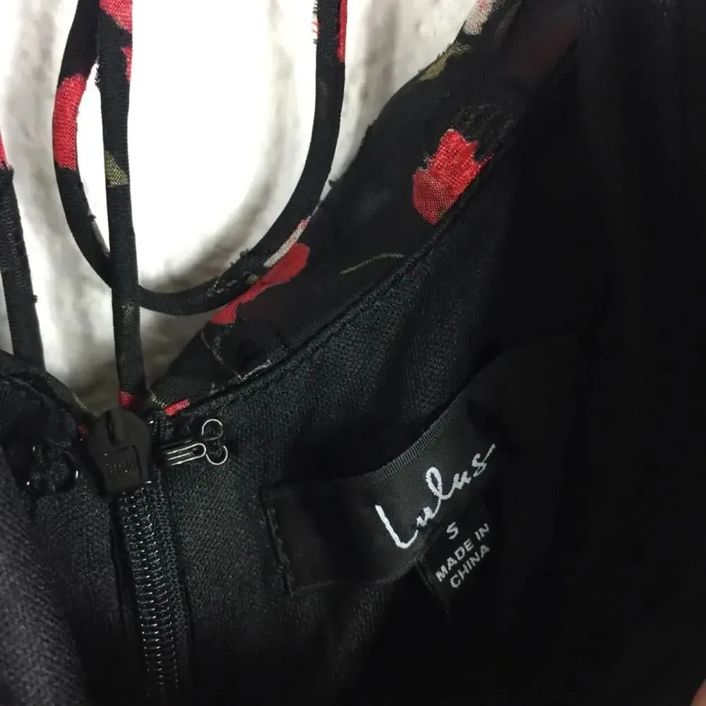 Lulus Got the Passion Black Floral Jacquard Lace-Up Ruched Mini Dress Small - Image 5