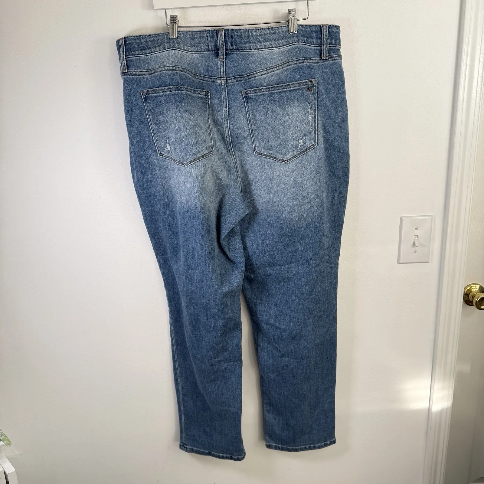 Lularoe Magic Waist Light Wash Skinny Leg Jeans Hi Rise Stretch Distress Plus 40 - Image 4