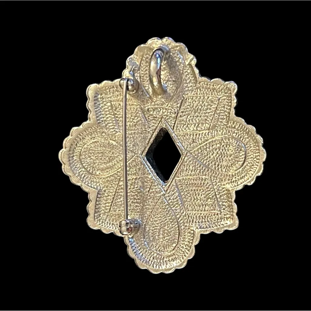 Vintage Avon Brooch/Pendant “American Spirit” Silver Tone Faux Coral & Turquoise - Image 4