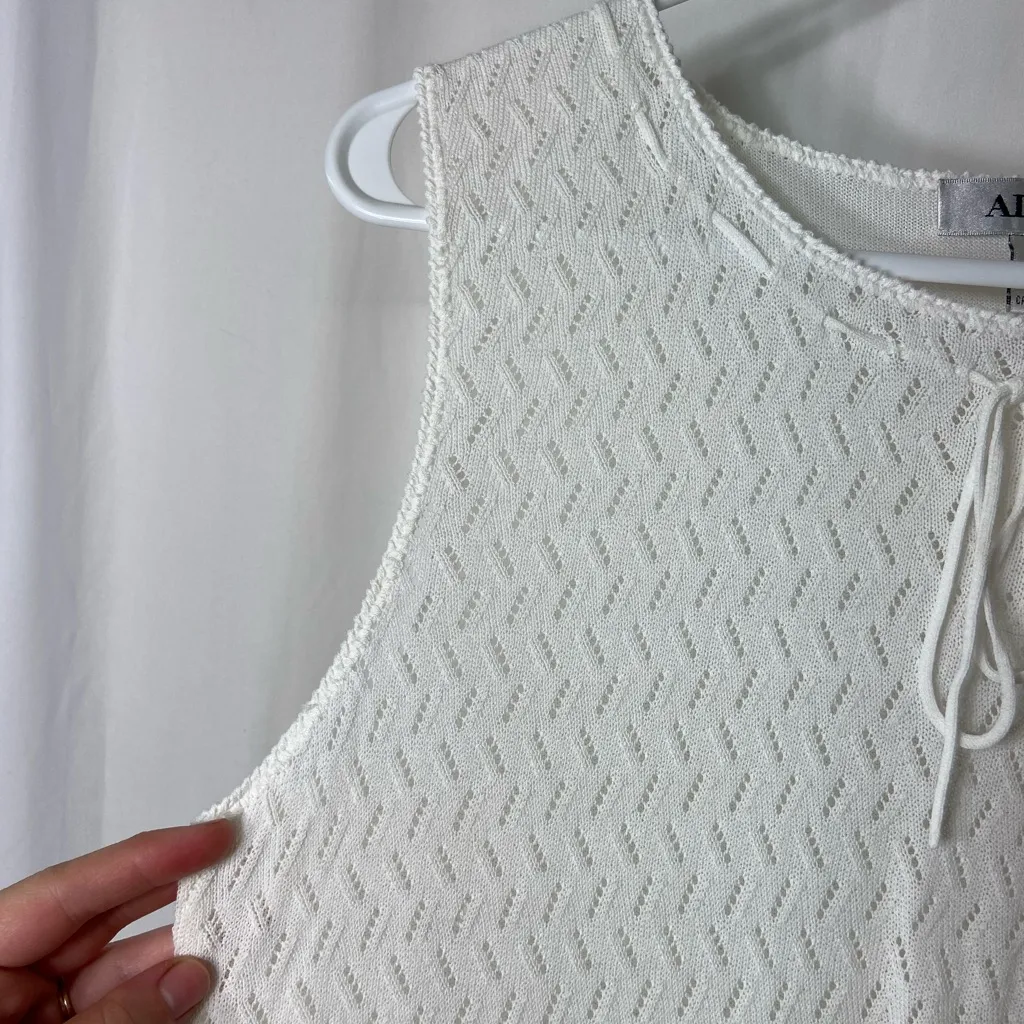 Vintage Alfani women’s cream knit‎ tie neck sleeveless soft sweater vest top XL - Image 2