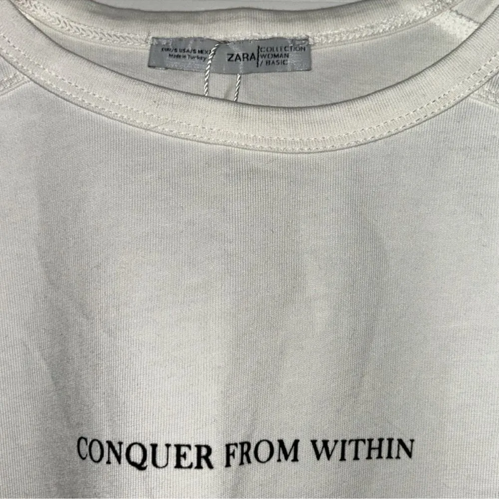 Zara Off-White Crew Neck Cotton T-shirt(Size Small) - Image 5