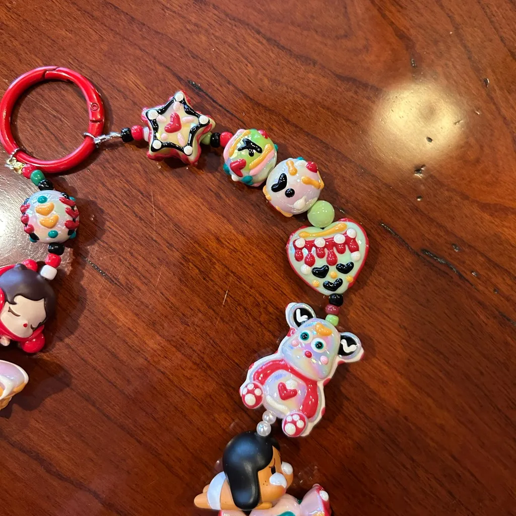 Handmade Painted Colorful Beaded Joker & Crybaby Themed Keyring Keychain Red - Image 4
