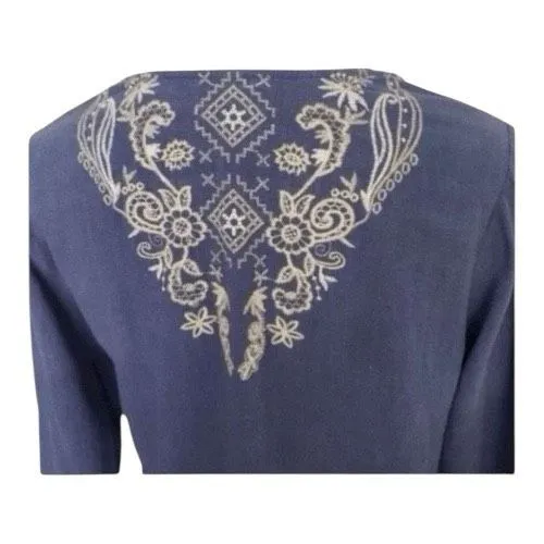 Blue Linen Cardigan Women Size S Floral Embroidered Casual Summer Open-Front - Image 8