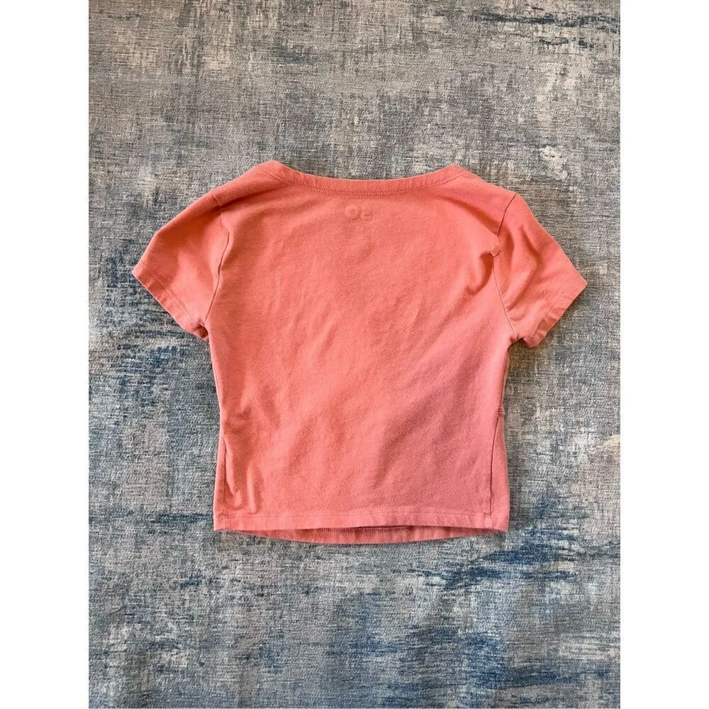 SO Peach Pink Short Sleeve Faux Wrap Front Crop Top XS - Image 2