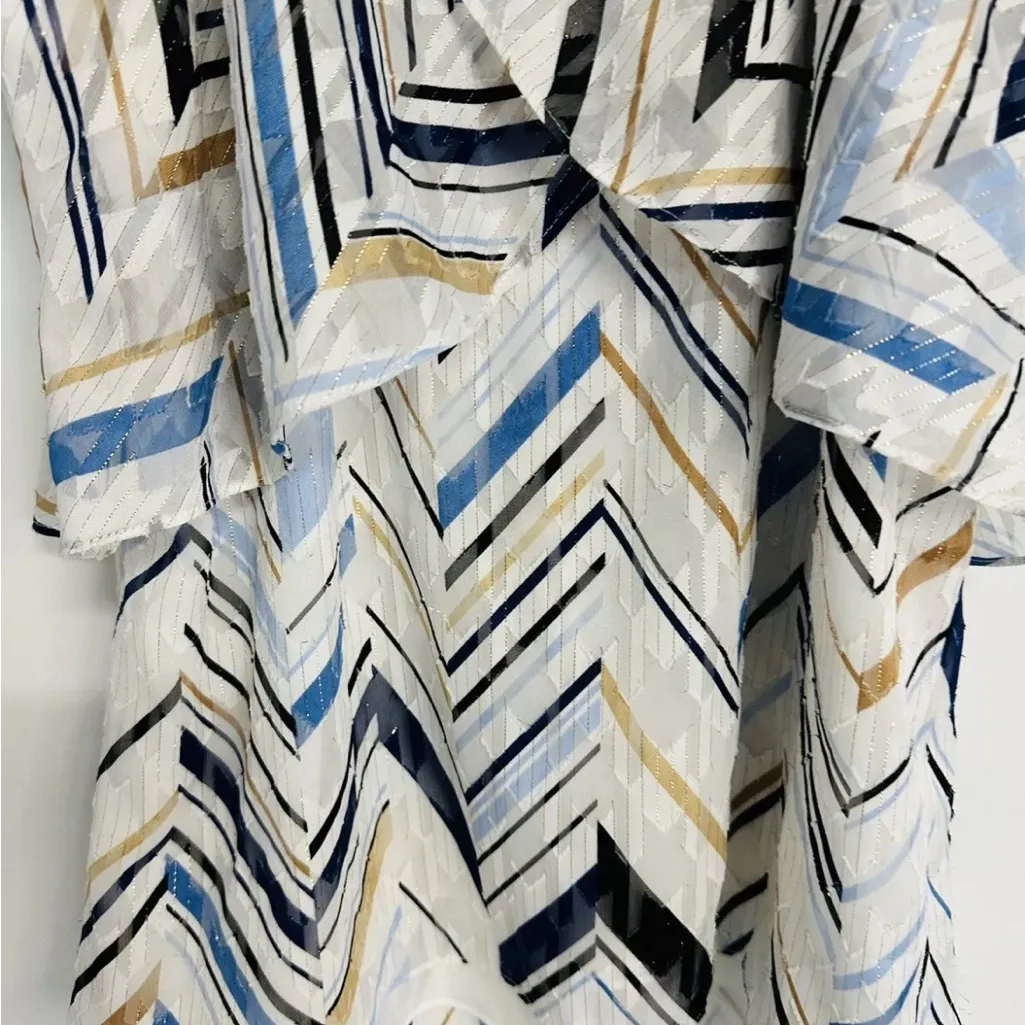 White House Black Market  womens 4 White Blue Gold Chevron sleeveless blouse - Image 5