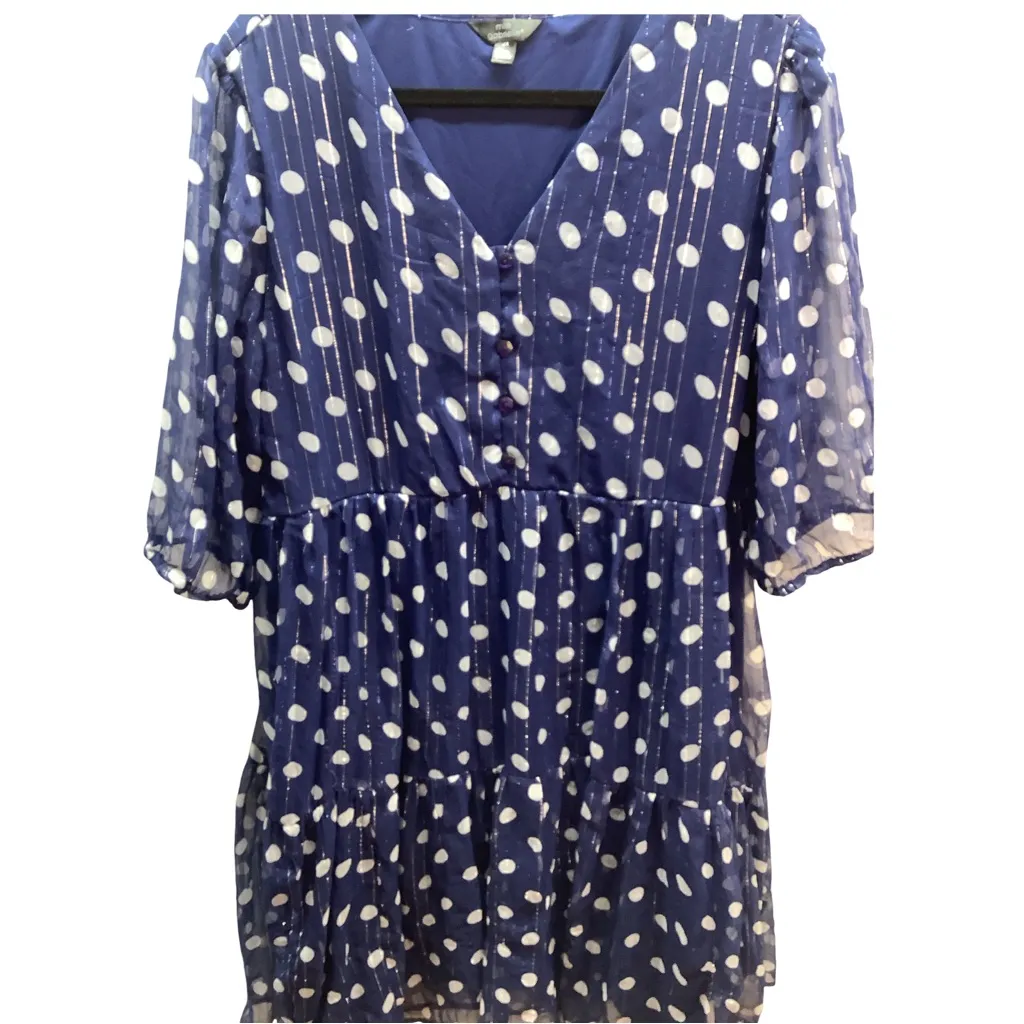 Mile Gabrielle Size 2X Navy Polka Dot Sheer Dress With Lining. Preloved Blue - Image 2