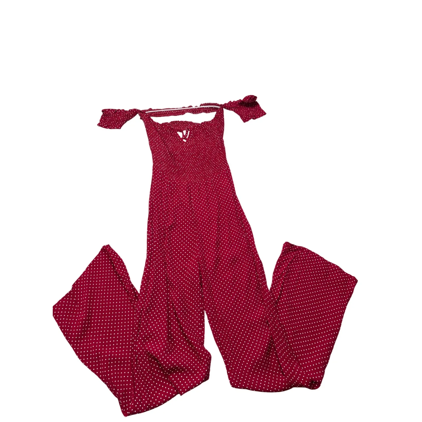 Sage The Label M Anthropologie Red Polka Dot Off Shoulder Wide Leg Jumpsuit - Image 2