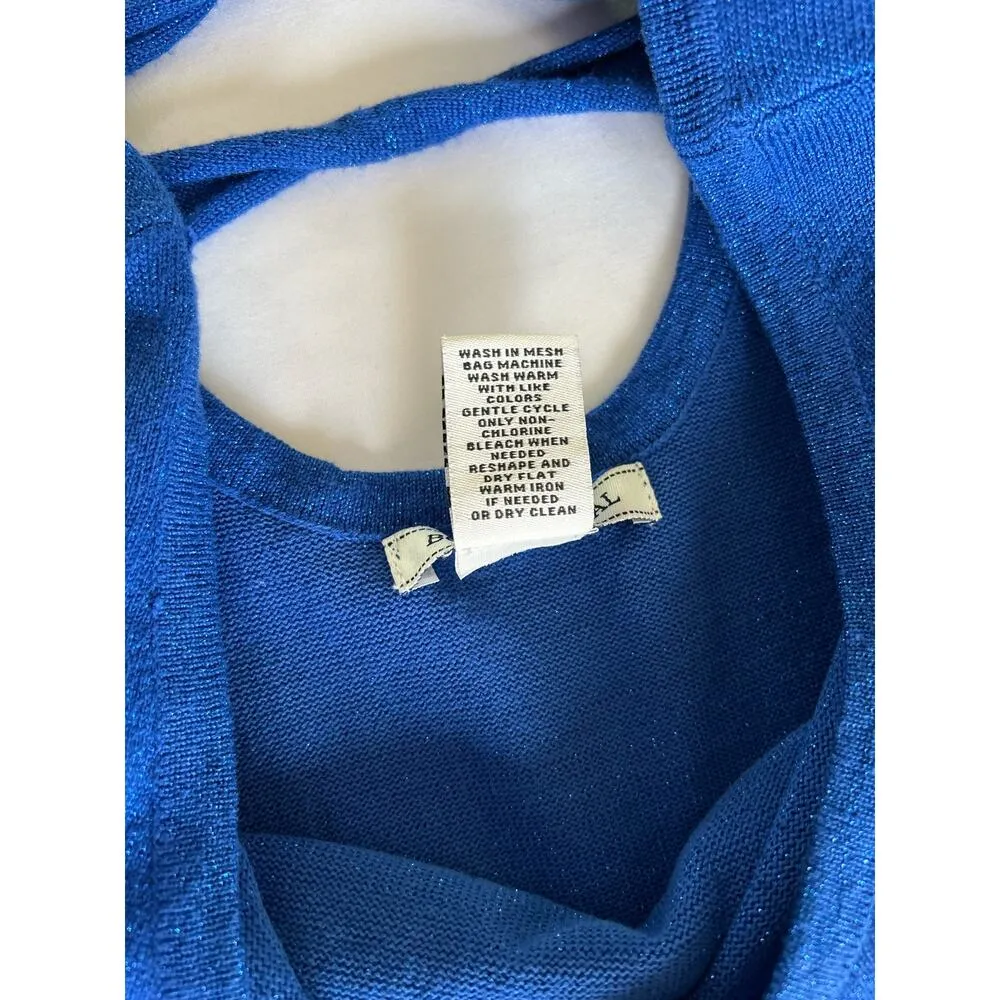 Body Central Cobalt Blue Sweater Open Back Metallic Long Sleeve Dress Size Small - Image 5