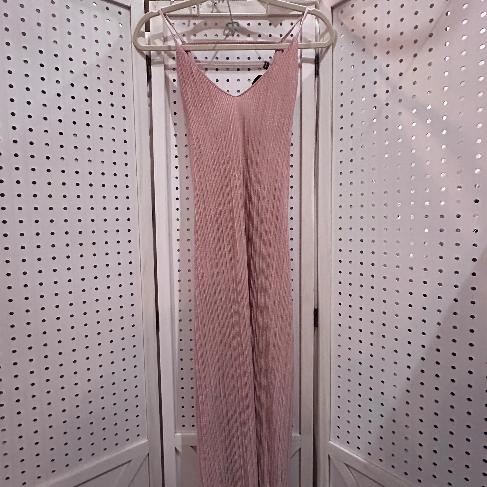 Mlle Gabrielle Pink Ribbed Metallic Spaghetti Strap Maxi Dress Size S - Image 2